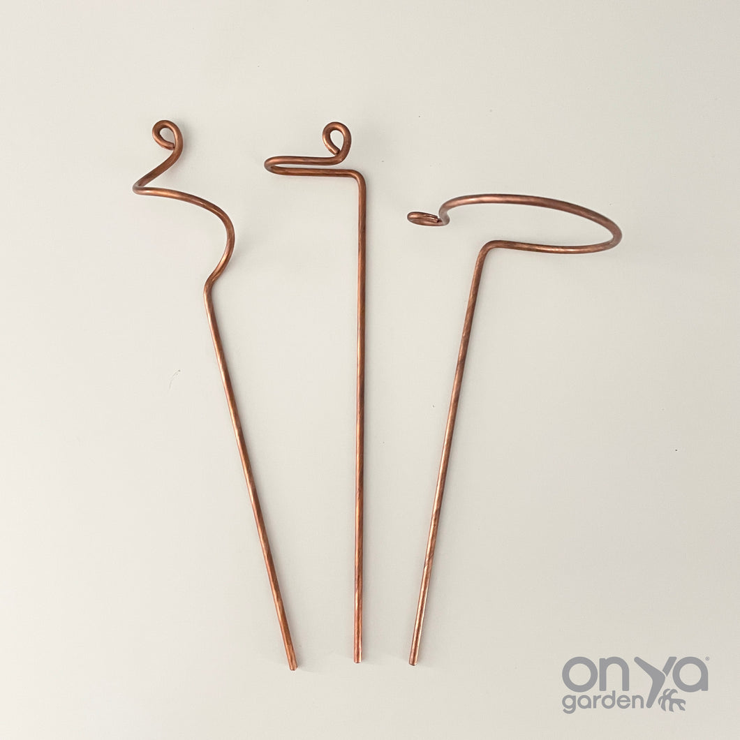 Copper Mini Stem Supports Plant Sticks, Set of 3