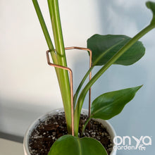 Load image into Gallery viewer, Angled Crescent Copper Plant Stake, Leaning Plant Supports
