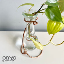 Load image into Gallery viewer, Minimal Teardrop Propagation Vase Copper Stand, Copper Wire Stand with Glass Vase
