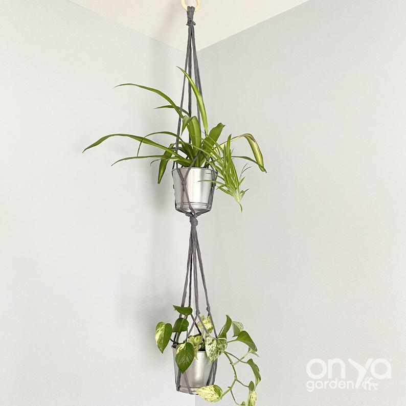 Two Tiered Modern Macramé No Tail Plant Hanger - Double Plant Hanger